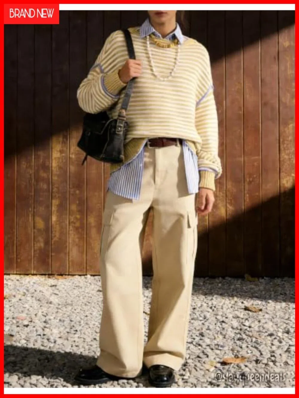Oversized Striped Knit Pullover Sweater, Cotton-Acrylic Blend, Long Sleeve,